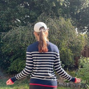 Dark Blue Striped Crew Sweater